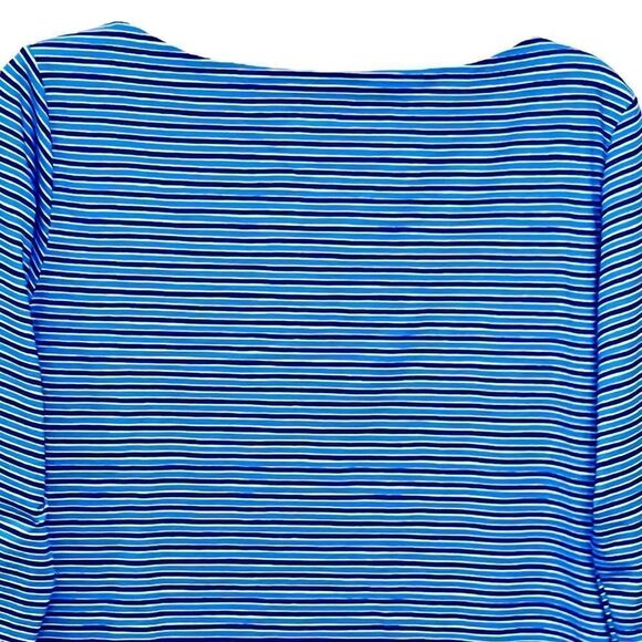 J McLaughlin Top Blue Stripes 3/4 Sleeve 3 Buttons Side/Top Shirt Size L NWOT - Picture 6 of 10